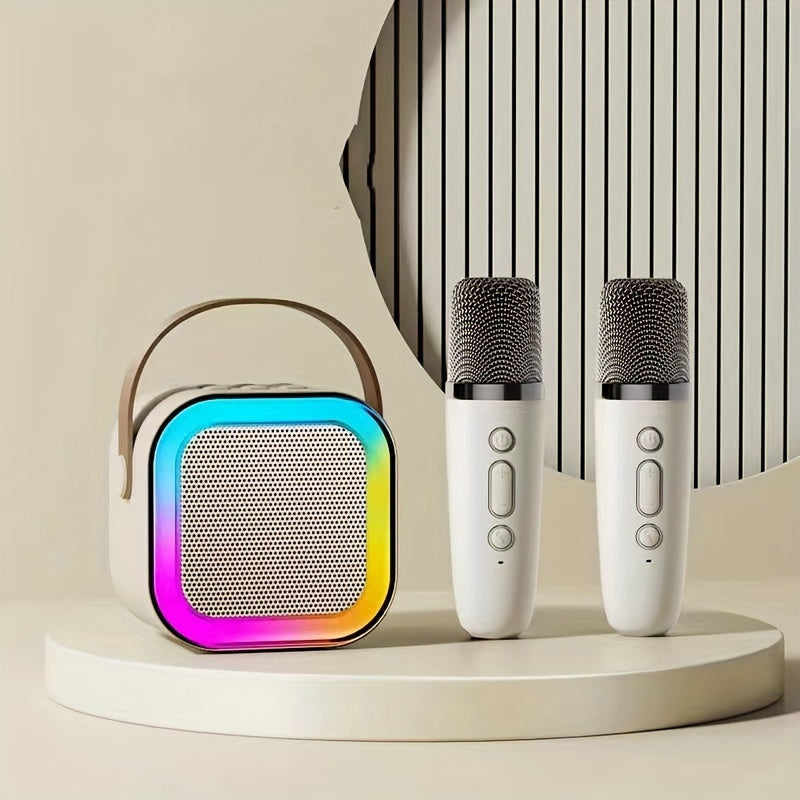 Set of 3 Portable Mini Karaoke Machines Featuring 2 Wireless Microphones - Rechargeable Via USB, Wireless Speaker Ideal for Birthday Celebrations