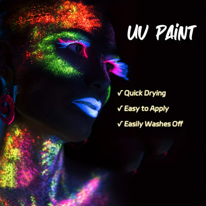 10ml 8 Tubes UV Blacklight Glow Body Paint, Washable Quicker Dry Fluorescent Face