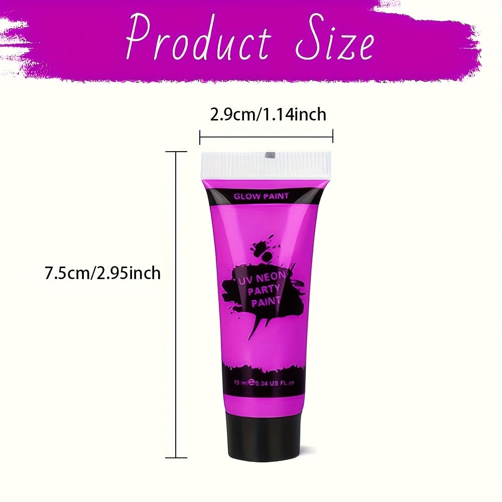 10ml 8 Tubes UV Blacklight Glow Body Paint, Washable Quicker Dry Fluorescent Face