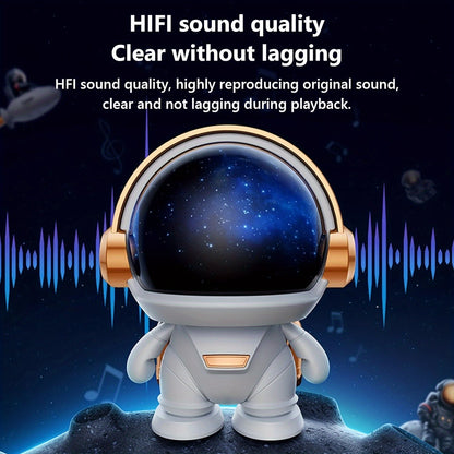 FOUBEAK Cute Astronaut Small Speaker, Small Wireless Portable Outdoor Speaker with Light, Home Party Office Decoration Subwoofer (White Light)