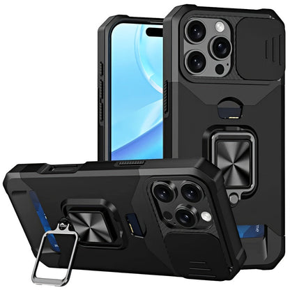 Shockproof Hard Phone Case With Metal Stand And Card Slot