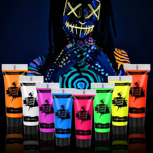 10ml 8 Tubes UV Blacklight Glow Body Paint, Washable Quicker Dry Fluorescent Face