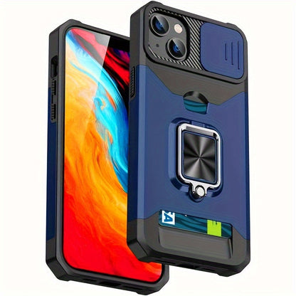 Shockproof Hard Phone Case With Metal Stand And Card Slot